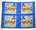 Vintage 1994 Power Rangers Blue Pillow Panel Fabric 4 Squares Mighty Morphin