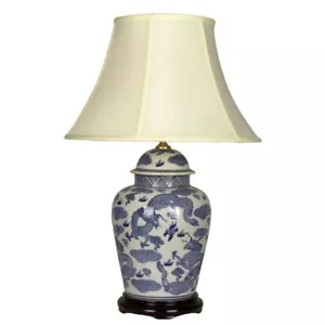 Oriental Chinese Ceramic Table Lamp Blue Dragon Cream Shade 60cm Jar Lamp Light - Picture 1 of 1