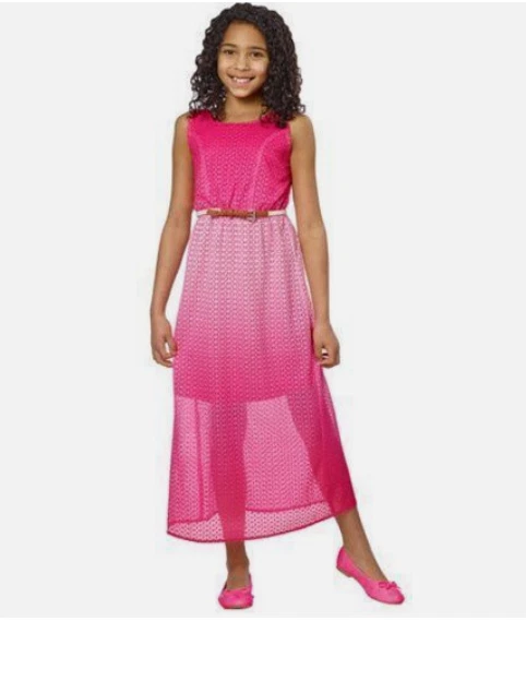 Paper Doll Maxi Dress With Braided Belt for Girls Fuchsia Size 7