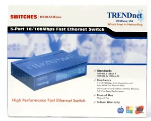 TRENDnet TE100-S55Eplus 5-Port 10/100Mbps High Performance Ethernet Switch IE802 - Picture 1 of 8