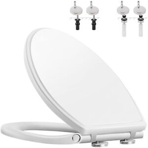 Premium Elongated Toilet Seat with Cover(Oval) Quiet Close, One-Click to Quick R