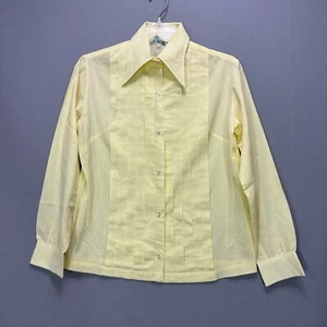 Vintage 60s 70s Womens S Yellow Long Sleeve Shirt Collar School Sears JR Bazaar - Picture 1 of 9