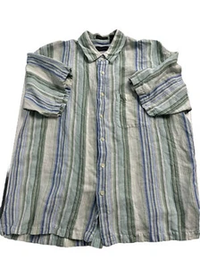 Van Heusen Washable Linen Mens Stripe Button short sleeve shirt LARGE 16-16.5 Gr - Picture 1 of 13