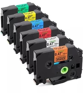 Labelife 6-Pack Multicolored Laminated Label Tape 12mm 0.47" TZe231 Brother PT - Picture 1 of 7