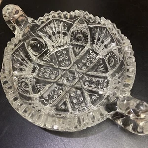 De Colección Vidrio Prensado Corte Caramelo Como Nuevo Tuerca Tazón 2 Manijas Hobstar Diente de Sierra Borde Transparente - Imagen 1 de 11
