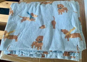Dachshund flannelette single bed flat sheet Frankie light blue sausage dog SB - Picture 1 of 5