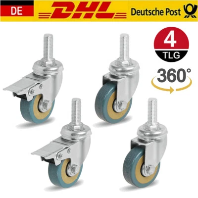 4x Rollen mit Gewindestift Transportrollen Laufrollen Möbelrollen Lenkrollen Set - Bild 1 von 4