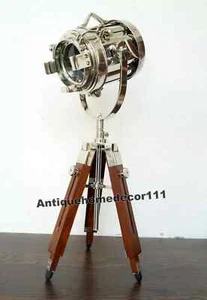Desk Lamp Studio Home Decorative Wooden Tripod Hollywood Spotlight Searchlight - Picture 1 of 12
