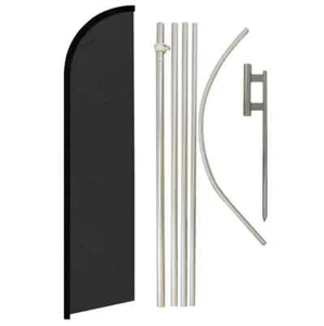 Schwarz Windlos Voll Kurve Werbung Einfarbig Banner Flagge & Stange Kit - Bild 1 von 9
