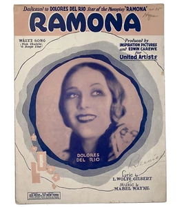 Vintage 1927 Ramona Waltz Song Sheet Music Dolores Del Rio Cover Ukulele & Banjo - Picture 1 of 10