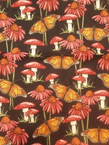 Mushroom Butterfly fabric UK fat quarter 18" x 22" approx 100% cotton material - Picture 1 of 2