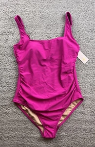 Shade & Shore Women's Large (12-14) Square Neck One Piece Swimsuit Pink - Picture 1 of 7