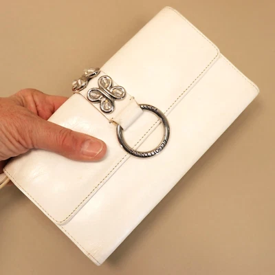 Elliott Lucca Wristlet Wallet Women White Smooth Leather Rhinestone Clutch Metal - Image 1 of 4