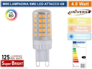 LAMPADINA LED G9 SPOTLIGHT 4.8W TUBOLARE SMD CHIP 600 LUMEN 3000K 4000K 6500K - Foto 1 di 2