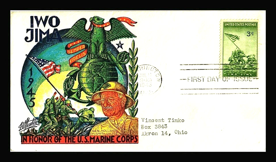929 3c Stamp (1945) U S MARINES ON MOUNT SURIBACHI FDC FROM L. W. STAEHLE - Image 1 of 1