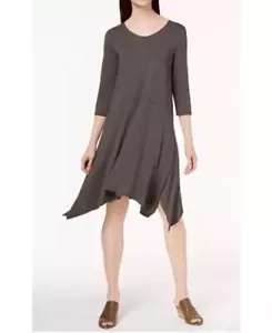 Eileen Fisher Size S/P Brown 3/4 Sleeve Jersey Handkerchief Hem Midi Dress - Picture 1 of 10