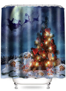 SearchI Christmas Shower Curtain Christmas Tree Elk Santa Claus Pattern 72 x 72