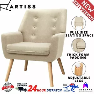 Artiss Fabric Dining Armchair Accent Armchairs Fabric Single Sofa Chairs - Beige - Picture 1 of 12