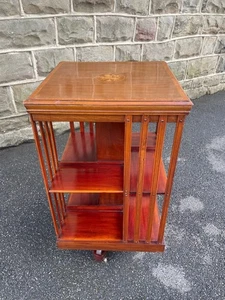 Antique Inlaid Mahogany Revolving Library Bookcase - Picture 1 of 10