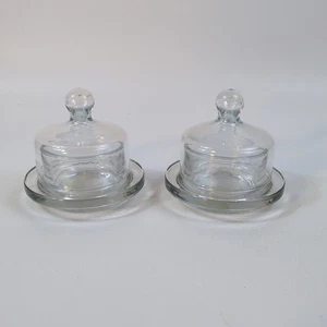 CRATE & BARREL - Set of 2 - Individual Butter Dish w/ Lid - Mini Glass Cloche - Picture 1 of 9