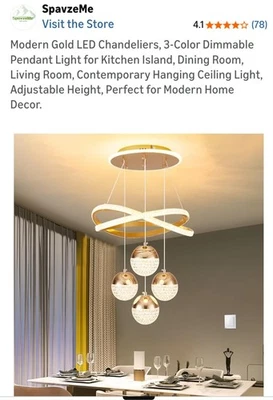 Gold Modern LED Lamp, Dining Room Chandelier, Restaurant, Apartment, Living Room - Image 1 of 4