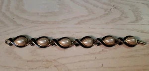 Art Deco signed Trifari Pearl Teardrop Cabochon & Black Ribbon Enamel Bracelet - Picture 1 of 4
