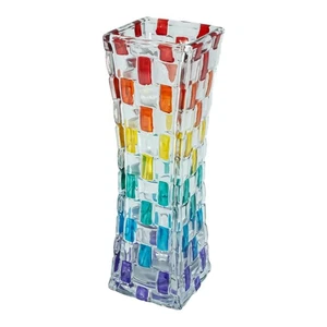 Murano Glass Vase Multi Coloured Rainbow Hand Painted 18cm - Picture 1 of 7