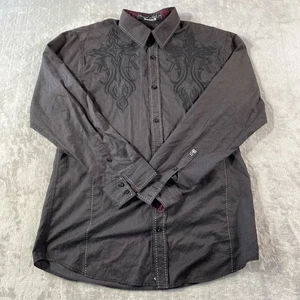 Buckle ROAR Shirt Mens XL Gray Embroidered Long Sleeve Rock Grunge Preppy - Picture 1 of 11