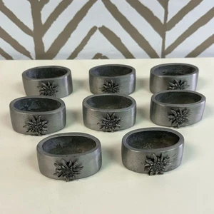 Vintage Birth Gramm Sunflower Pewter Napkin Rings Set of 8 Made in Switzerland - Picture 1 of 3