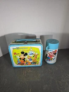 1970 Vintage Original Walt Disney World Metal Lunch Box Lunchbox With Thermos - Picture 1 of 13