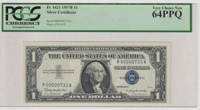 Fr 1621 1957B $1 SILVER CERTIFICATE PCGS 64 PPQ LOW 3 DIGIT SERIAL NUMBER - Image 1 of 2