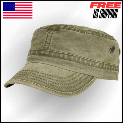 Gorras de cadete de algodón lavado diseño único sombrero plano vintage (verde ejército) Foto 1 de 4
