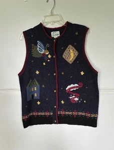 Quaker Factory Women's Button Up Sleeveless Cardigan Decorated With Moon &stars - Picture 1 of 3