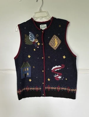 Quaker Factory Women's Button Up Sleeveless Cardigan Decorated With Moon &stars - Image 1 of 3