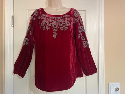 Женский бархатный топ Sundance с вышивкой размер S шелковая смесь малиновый праздничный - Изображение 1 из 4