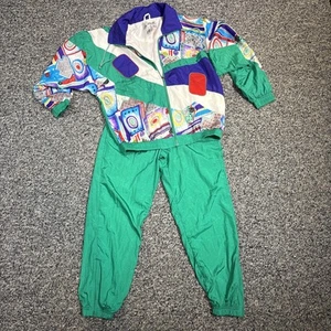 Casual Isle Vintage 80s 90s Full Zip Nylon Windbreaker Jogging Suit Size S EUC - Picture 1 of 5