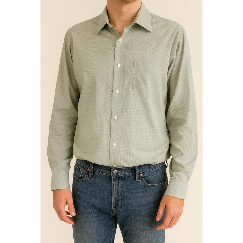 Camisa de vestir Geoffrey Beene ajustada sin arrugas para hombre 17 1/2 34/35 beige Foto 1 de 4