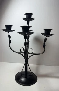 Black Metal 5 Arm Candle Holder Candelabra Vintage Hong Kong Halloween Decor - Bild 1 von 11