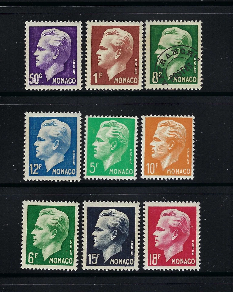 Mónaco 1950-1951 #253-256, 258-259, 276, 278-279 MNH Príncipe Rainiero III Foto 1 de 1