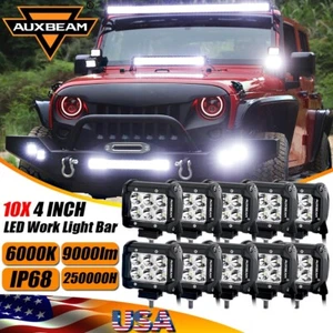10x AUXBEAM 4" LED Work Lights Bar Pods Spot Flood Fog Driving Offroad SUV ATV - Picture 1 of 11