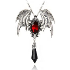 Stunning Gothic Vampire Bat Necklace Red Teardrop Halloween Jewellery Gift - Picture 1 of 2