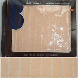 Vtg NEW Bill Blass for Springmaid DOUBLE FITTED Sheet Peach Dash "Classic Lines" - Picture 1 of 7
