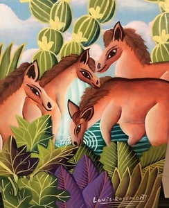 louis rosemond small on thin wood board original Horses 18x12x1 - Picture 1 of 6