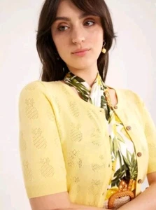REVIEW Size 16 Short Sleeve Yellow Cardigan with Pineapple Print NWT $139 - Picture 1 of 8