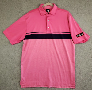 FootJoy Polo Shirt Titleist Patch Men's Medium Pink Striped Stretch Performance