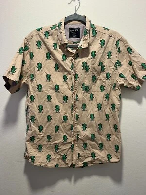 Camisa Alpha Beta Hombre Pequeña Baige Piña Estampado Completo Tropical Campamento Botón Foto 1 de 4