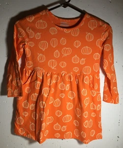 Cat & Jack Orange Pumpkin Print Long Sleeve Halloween Dress Girls Size XS 4/5 - Picture 1 of 3