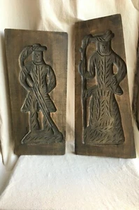 17 - Wood Folk Art Man and Woman Antique Spekulatius Molds Large 18" & 19" - Picture 1 of 4