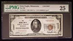 1929 $20 Grey Eagle, MINNESOTA - Scarce Title in PMG VF25 small tear - Picture 1 of 3