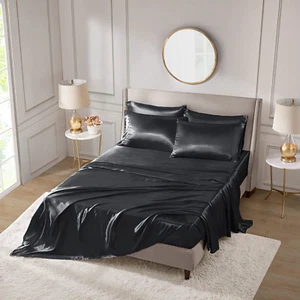 Madison Park Essentials Satin Sheet Set Wrinle-Free Luxurious and Silky with Na - Picture 1 of 12